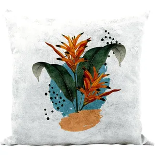 Fabulous Kissen aus Kunstleder, weiß, Heliconia mit tropischen Pflanzen, Dschungel, 40 x 40 cm, Leder-Haptik, inkl. Bezug und Kissen