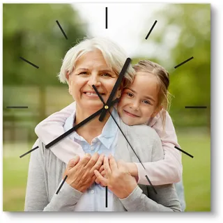 DEQORI personalisierte Glasuhr mit Foto | 30x30 cm, Modern, Weiß | eigenes Bild | ausgefallene leise Design Uhr aus Glas | Wanduhr für Wohnzimmer & Küche | moderne Hingucker Uhr für die Wand