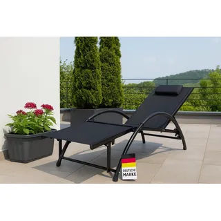 Gardissimo Sonnenliege Karin schwarz, Liege mit verstellbaren Kopfteil und Fußteil, Strandliege Gartenliege Liegestuhl mit Verstellbarer Rückenlehne - für Balkon Terrasse Camping Garten
