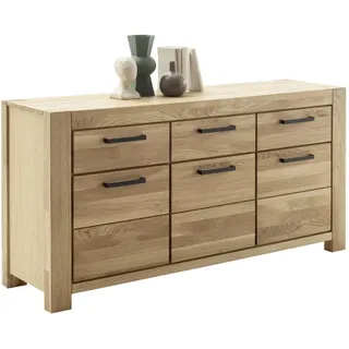 möbelando Sideboard >SILIAS< Elegantes Sideboard aus massiver Wildeiche mit geölter Oberfläche, 3 gedämpften Schubladen und 3 Holztüren mit Einlegeböden, FSC-Zertifiziert, Maße: 172x85x45 cm