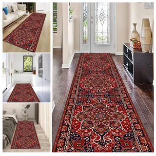 Läufer Teppich Flur rutschfest Langer Teppichläufer mit rutschfester Rückseite, schmaler Vintage-Läufer in Rot für Korridor/Küche/Schlafzimmer/Eingangsbereich Bodenmatte 1m 1,5m 2m 2,5m 3m 3,5m 4m 4,5
