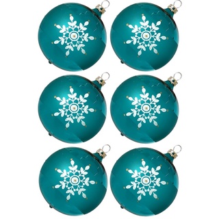 Weihnachtsbaumkugel Weihnachtskugel-Set Kristallblüten türkis (6 St), mundgeblasen, handdekoriert blau
