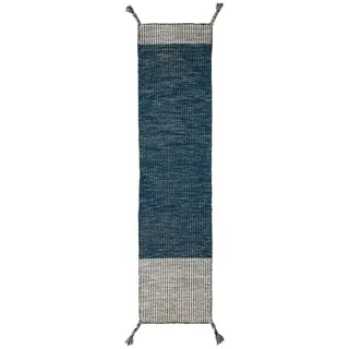 KADIMA DESIGN BALA Wollteppich 60 x 200 cm Blau gestreift