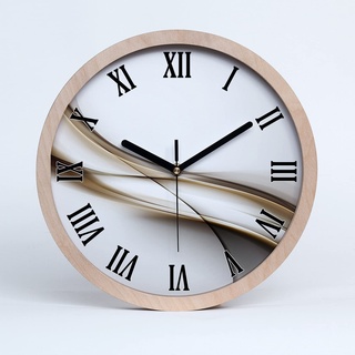 Tulup Holzuhr ⌀ 25cm Modern Runde Dekoration Uhr Holz Wanduhr Stille Uhren Schwarze Uhrzeiger - braune Welle