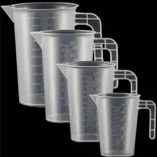 4 Stück Messbecher Kunststoff Set Mit Griff Gramm Skala 50ml+100ml+250ml+500ml, Hitzebeständig Präzisions Messbecher für Waschmittel, Küche, Labo