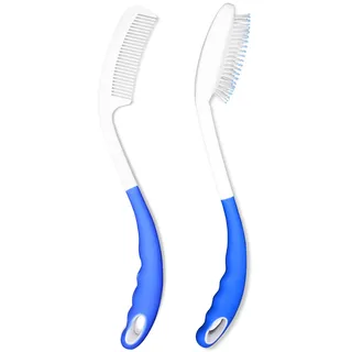 KMINA Haarbürste & Haarkamm mit langem Griff, ergonomischer Stiel (2 Stück) | Für Senioren bei Arthrose und eingeschränkter Schulterbewegung, Erreicht den Hinterkopf, Rutschfester Gummi, Weiß