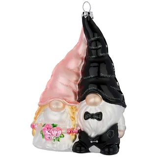 Christbaumschmuck Glas 12,5cm Hochzeitswichtel Figur Handbemalt Weihnachtsbaum Anhänger Weihnachten Christbaumanhänger Märchen Zwerge Rosa Schwarz