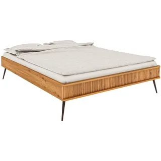 Lomadox Bettgestell KABALA-165, Liegefläche 140x220 cm, Eiche massiv geölt, gerilltes Bettende braun