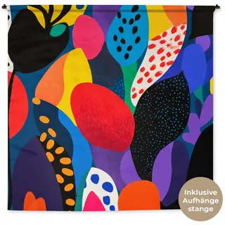 MuchoWow Wandteppich Blumen - Blätter - Abstrakt - Rot, Quadratisch, Höhe: 3 mm, Wandteppich xxl, Kleid Wanddeko, 180x180 cm bunt Quadratisch | 180 cm x 180 cm x 3 mm
