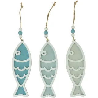 Dekohänger Fisch 12cm Holz Maritim Blau Hängedeko 9 Stk Sommerdeko, 9 Stück