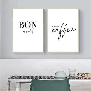 HMXQLW Kaffee Wandbilder Schwarz Weiß Bilder kunstdrucke Küche Deko,Leinwandbilder Poster und Drucke Wandkunst Rahmenlos (2X50x70cm)