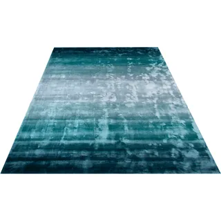 Teppich HOME AFFAIRE "Katalin, handgewebt, Teppiche aus 100% Viskose, farblich changierend" Gr. B/L: 70 cm x 140 cm, 12 mm, 1 St., blau (türkis) Esszimmerteppiche