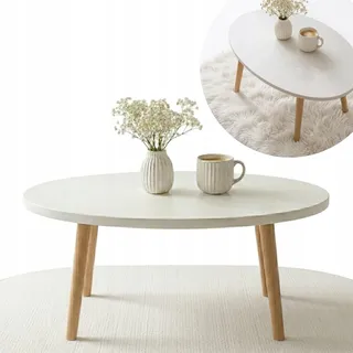 P&P Furniture Couchtisch Weiss Oval 70x50 Skandinavisch Holz Couchtisch Klein Weiss Wohnzimmertisch Sofa Tisch Weiss Holz Modern Coffee Table Living Room