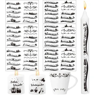 BOFUNX 6pcs Kerzen Tattoofolie Weihnachten Kerzentattoos Folie Frohe Weihnachten DIY Kerzensticker für Adventskerzen und Keramik