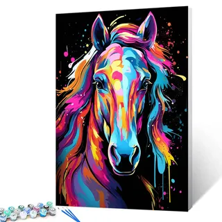 Tucocoo Pferd Nahaufnahme Malen nach Zahlen für Erwachsene, DIY Digitales Ölgemälde-Kits auf Leinwand mit Pinseln und Acrylpigment, Graffiti-buntes Tierbild für Heimdekoration, Geschenke, 40x50 cm