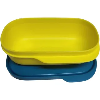Tupperware to Go Lunchbox Minitwin Twin Clevere Pause 120 ml kleine Mini Brotdose mit Trennwand Eco+ Schule Kindergarten Arbeit gelb türkis 120ml