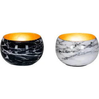 2er Set Teelichthalter Metall Schwarz Weiß Marmor Optik Windlicht Kerzenhalter Tischdeko Deko Marmor Marmoriert