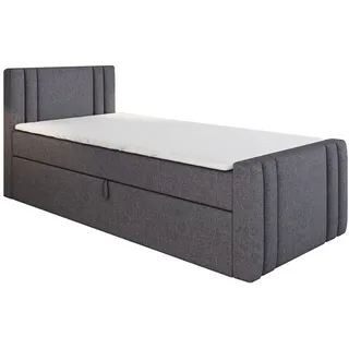 a&j möbelland gmbh Boxspringbett, Jugendbett KLAUS 100x200 (Rechts) mit Bettkästen, Bonell-Matratze und Topper. Farbe: Grau. - Grau