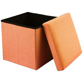 Intirilife Faltbarer Sitzhocker 30x30x30 cm in MANDARINEN ORANGE - Sitzwürfel mit Stauraum und Deckel aus Stoff in Leinen Optik - Sitzcube Fußablage Aufbewahrungsbox Truhe Sitzbank