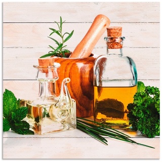 Artland Wandbild Olivenöl und Kräuter - Küche, Arrangements (1 St), als Alubild, Outdoorbild, Leinwandbild, Poster, Wandaufkleber weiß 40 cm x 40 cm