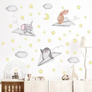 Wandsticker Kinderzimmer Wandtattoo Giraffe Wandaufkleber Sticker Mädchen Hase Pinguin Wandaufkleber Spielzimmer Elefant Kinderzimmer Deko Aufkleber (Kaninchen)