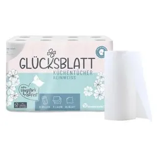 glücksblatt Küchenrollen reinweiß 3-lagig 8 Rollen