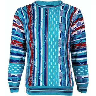 Cascallo Strickpullover Enrico - Gestrickter Luxus Designer Rundhals-Pullover Regular Fit (1-tlg) 3D Optik blau|bunt M