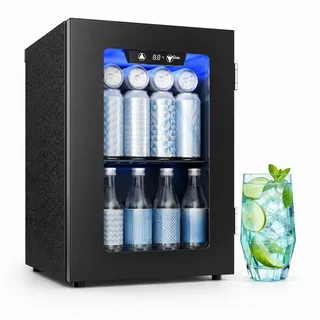 Furnicopia Getränkekühlschrank 18L,leise, 24 Dosen/6 Flaschen, verstellbares Regal, Digital-Display, Energieklasse E JC-18UEL-F, Kompressor, Doppelglas, LED, wenig Reif