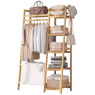 DODOBD Massivholz Kleiderständer Mit Regalen Und Schuhablage, Garderobenständer aus Holz, Garderobenständer für Schlafzimmer, 80/110/130CM*40CM*140CM