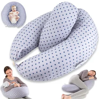 Chilling Home 2 in 1 Stillkissen XXL Schwangerschaftskissen mit Innenkissen | Seitenschläferkissen für Erwachsene,Lagerungskissen Stillkissen mit Bezug aus Baumwolle,Kissen Schwangerschaft (Blau)