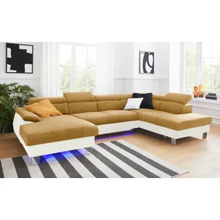COTTA Wohnlandschaft Komaris U-Form, B: 320 cm, mit Kopfteilverstellung, optional Schlaffunktion, Bettkasten & Licht beige