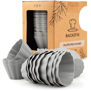 Backefix wiederverwendbare Muffinförmchen Silikon BPA frei im 24 Set, nach deutschem Standard | Muffin Formen antihaftend ohne Einfetten, stabil & dickwandig, Muffinform einzeln je 7,5 x 4cm groß XXL