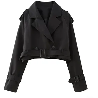 Garpotic Kurzer Trenchcoat für Damen, kurze Trenchjacke, Damen, Frühling, Herbst, Oberbekleidung, weiblich, lässig, Revers, Mantel, lockere Passform, schwarz, khaki, lange Ärmel