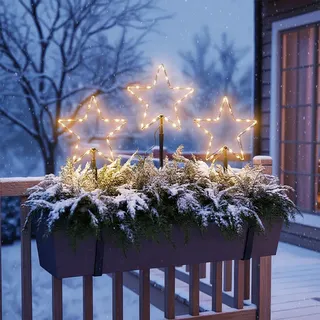 Metall Leuchtstern Gartenstecker 3er Set schwarz 60 LED mit Timer - 30 cm - Weihnachts Beetstecker Soft Gold beleuchtet mit Erdspieß batteriebetrieben - Weihnachten Advent Deko Beleuchtung für Außen