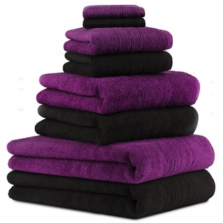 Betz 8er Set Handtücher Handtuch Deluxe 100% Baumwolle 2 Badetücher 2 Duschtücher 2 Handtücher 2 Seiftücher Farbe Pflaume und schwarz