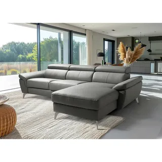 Livetastic Ecksofa, Anthrazit, Metall, Echtleder, Rindleder, 3-Sitzer, L-Form, 252x179 cm, Made in EU, Lederauswahl, Rücken echt, Wohnzimmer, Sofas & Couches, Wohnlandschaften, Ecksofas