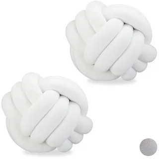 2 X Knotenkissen, Geknotete Zierkissen Für Sofa Und Bett, Dekorativ, Skandinavisch, Ø 25 Cm, Weiß