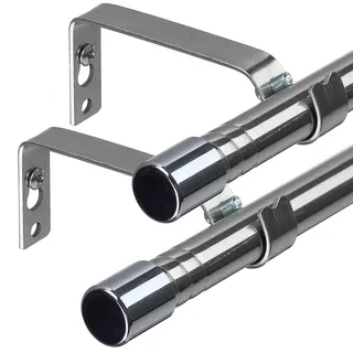 INFLATION Gardinenstangen für Fenster, verstellbare Gardinenstange mit Halterungen, 76 bis 198 cm, Edelstahl, Silber, glänzend, 2 Stück