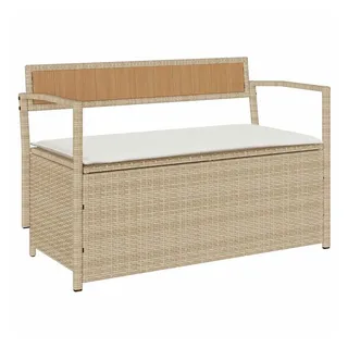 vidaXL Gartenbank mit Stauraum und Kissen Beige Poly Rattan