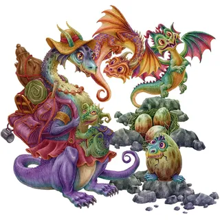 AUFKLEBER 100x122 cm Drachen Familie