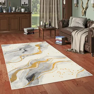 Pergamon Trendline Modern Grau Gelb Verlauf Teppich Wohnzimmer - Design-Teppich - Pflegeleicht & strapazierfähig - Polypropylen, schadstoffgeprüft - Kurzflor Teppich für Wohnzimmer, Schlafzimmer