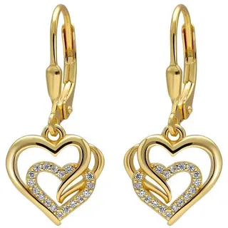 AMERITA Paar Ohrhänger echt 925 Sterling Silber Damen Mädchen Herz Ohrringe goldene goldfarben