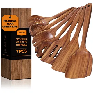 Mooues Kochlöffel Holz Set aus natürliches Teakholz, 7 Stück