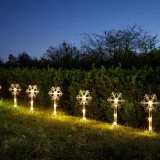 Marco Paul Weihnachts-Set mit 8 Schneeflocken-Dekor-Pflöcken, beleuchtet 35cm Gartenweg, Terrasse 24 LEDs für den Innen- und Außenbereich, batteriebetrieben festliche Beleuchtung Weihnachtsdekoration