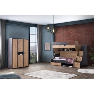 Möbel-Lux Jugendzimmer-Set Aktif, (Set, 3-St., 1 Hochbett, 1 Jugendbett, 1 Kleiderschrank), mit Kleiderschrank