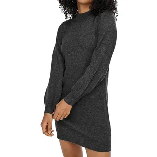 JDY Damen kurzes Strickkleid JDYRue High Neck Langarmkleid mit Stehkragen 15238237 Dark Grey Melange M - M
