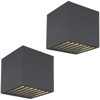 GLOBO LIGHTING LED Außen-Wandleuchte 2er Set Up and Down Würfel, 10x10cm, LED fest integriert, warmweiß, Kleine Außen-leuchten Hausbeleuchtung Haus-wand Aluminium Anthrazit schwarz