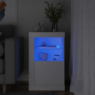BAZZI Beistellschrank in Weiß: Mit LED-Beleuchtung, offenen Regalen und Kommode, Perfekt als kleines Sideboard oder Lagerschrank für das Wohnzimmer