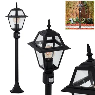 HOFSTEIN Wegeleuchte Fornelos, Wegelampe mit Bewegungsmelder aus Metall/Glas in Schwarz/Klar, Außenleuchte im Vintage/Antik/Landhaus-Design für Garten/Außenbereich/Terrasse/Hof, Höhe 100 cm, E27, IP44