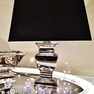 DRULINE 2 x 34 cm Silver Lady NACHTLAMPE Tischlampe Schwarz Silber Tischleuchte Keramiklamp